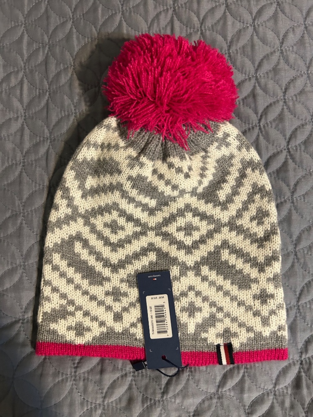 Tommy Hilfiger Grey And White Beanie W/ Pompom - Picture 2 of 4